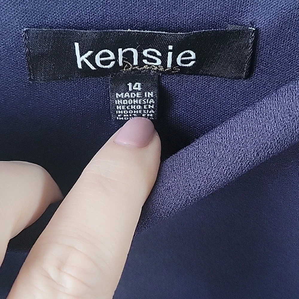 Kensie Dress Blouson Wrap Dress Womens 14 Navy Blue‎
